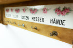 GERMAN Vintage Wooden KITCHEN SHELF, Antique Towel Holder With Ceramic Tiles