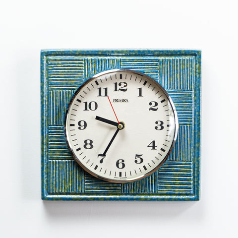 Blue Green 1970s MIDCENTURY ceramic battery WALL CLOCK Westgermany