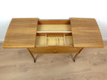 1960s DANISH DESIGN Sewing Table CART with drawers and wicker basket