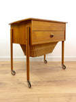 1960s DANISH DESIGN Sewing Table CART with drawers and wicker basket