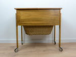 1960s DANISH DESIGN Sewing Table CART with drawers and wicker basket
