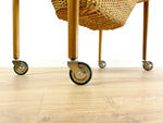 1960s DANISH DESIGN Sewing Table CART with drawers and wicker basket