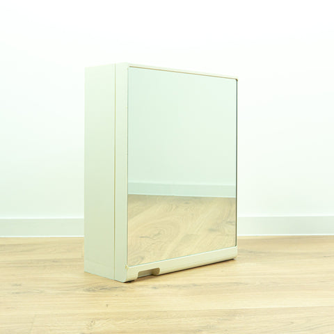 Minimalist 1970s white midcentury bathroom MEDICINE CABINET one MIRROR door
