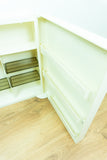 Minimalist 1970s white midcentury bathroom MEDICINE CABINET one MIRROR door