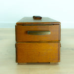 1940s-50s VINTAGE Brown Wooden CANTILEVER SEWING or Jewelry Box