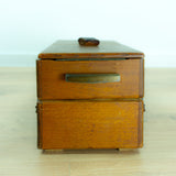 1940s-50s VINTAGE Brown Wooden CANTILEVER SEWING or Jewelry Box