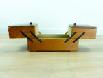 1940s-50s VINTAGE Brown Wooden CANTILEVER SEWING or Jewelry Box