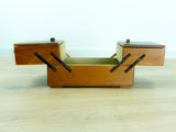 1940s-50s VINTAGE Brown Wooden CANTILEVER SEWING or Jewelry Box