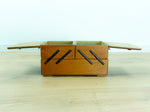 1940s-50s VINTAGE Brown Wooden CANTILEVER SEWING or Jewelry Box