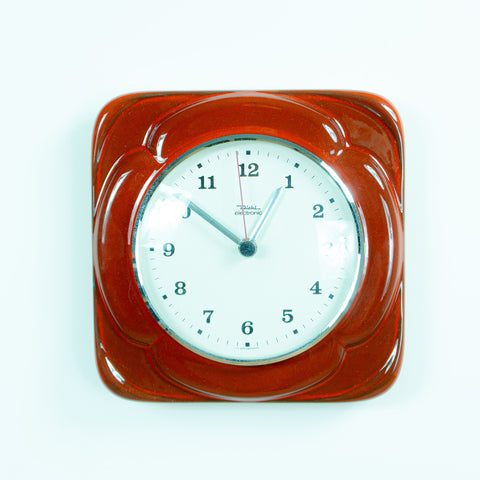 Square Red 1970s Midcentury CERAMIC WALL CLOCK by Diehl Westgermany