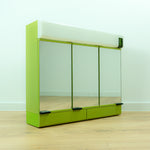 Large 1970s green ILLUMINATED MIDCENTURY Medicine CABINET by Allibert, 3 mirrored doors