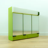 Large 1970s green ILLUMINATED MIDCENTURY Medicine CABINET by Allibert, 3 mirrored doors