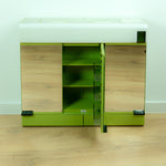 Large 1970s green ILLUMINATED MIDCENTURY Medicine CABINET by Allibert, 3 mirrored doors