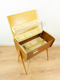 1960s wooden BICOLOR SEWING BOX Nightstand Side Table