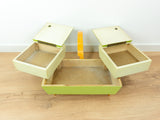 Extraordinary 1960s midcentury SEWING or JEWELRY BOX, lime beige orange