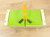 Extraordinary 1960s midcentury SEWING or JEWELRY BOX, lime beige orange