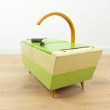 Extraordinary 1960s midcentury SEWING or JEWELRY BOX, lime beige orange