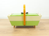 Extraordinary 1960s midcentury SEWING or JEWELRY BOX, lime beige orange