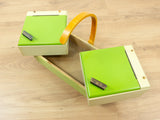 Extraordinary 1960s midcentury SEWING or JEWELRY BOX, lime beige orange