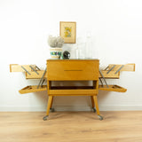 Extraordinary 60s wooden MIDCENTURY SEWING CART, Cantilever Side Drawers