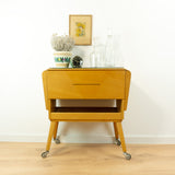 Extraordinary 60s wooden MIDCENTURY SEWING CART, Cantilever Side Drawers
