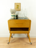 Extraordinary 60s wooden MIDCENTURY SEWING CART, Cantilever Side Drawers
