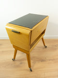 Extraordinary 60s wooden MIDCENTURY SEWING CART, Cantilever Side Drawers