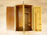 1960s Midcentury Wooden SEWING BOX with Handle on tapered LEGS