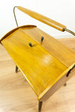 1960s Midcentury Wooden SEWING BOX with Handle on tapered LEGS