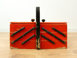 Red Black 1940s Wooden Cantilever Sewing Box Vintage Storage
