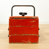 Red Black 1940s Wooden Cantilever Sewing Box Vintage Storage