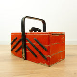 Red Black 1940s Wooden Cantilever Sewing Box Vintage Storage
