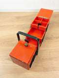 Red Black 1940s Wooden Cantilever Sewing Box Vintage Storage