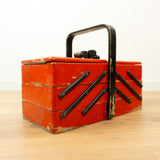 Red Black 1940s Wooden Cantilever Sewing Box Vintage Storage