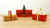 Red Black 1940s Wooden Cantilever Sewing Box Vintage Storage