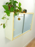 Large 1960s midcentury KITCHEN WALL CABINET blue sliding doors