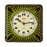 70s Moss Green midcentury ceramic WALL CLOCK by Pallas Heges Westgermany