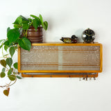 1950s wooden KITCHEN WALL CABINET with crackled glass sliding doors