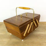 Trapezoid 60s Cantilever Sewing Box – Wooden Mid Century Jewelry Storage