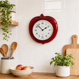 1970s Red Ceramic Apple Clock by Kienzle – Vintage German Wall Clock