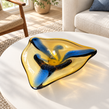 1960s Vintage Moser Art Glass Bowl, Amber & Blue, Attributed to Karel Zemek