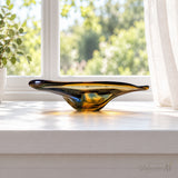 1960s Vintage Moser Art Glass Bowl, Amber & Blue, Attributed to Karel Zemek