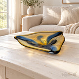 1960s Vintage Moser Art Glass Bowl, Amber & Blue, Attributed to Karel Zemek