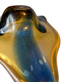 1960s Vintage Moser Art Glass Bowl, Amber & Blue, Attributed to Karel Zemek