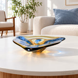 1960s Vintage Moser Art Glass Bowl, Amber & Blue, Attributed to Karel Zemek