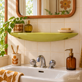 Étagère de salle de bains flottante en céramique vert mousse, années 70 - Intérieur mid-century