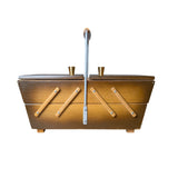 1960s Wooden Cantilever Sewing Box with Arched Silver-Tone Handle