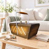 1960s Wooden Cantilever Sewing Box with Arched Silver-Tone Handle