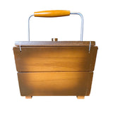 1960s Wooden Cantilever Sewing Box with Arched Silver-Tone Handle