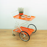 Orange White 1970s FOLDABLE SERVING TROLLEY Bar Cart